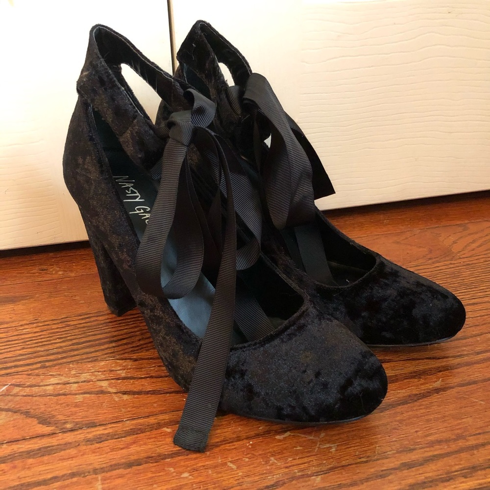 Black Velvet Tie-Up Heels